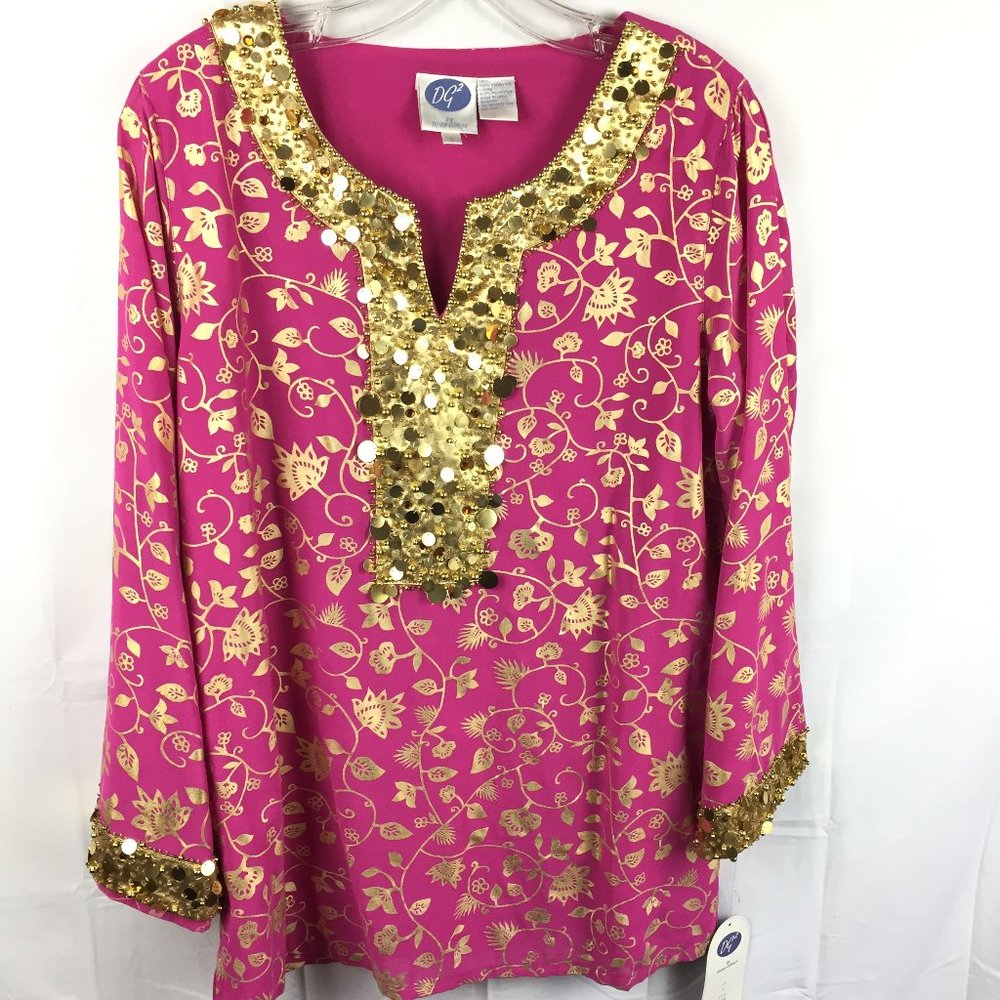 Diane Gilman Small Embellished Tunic Pink Gold